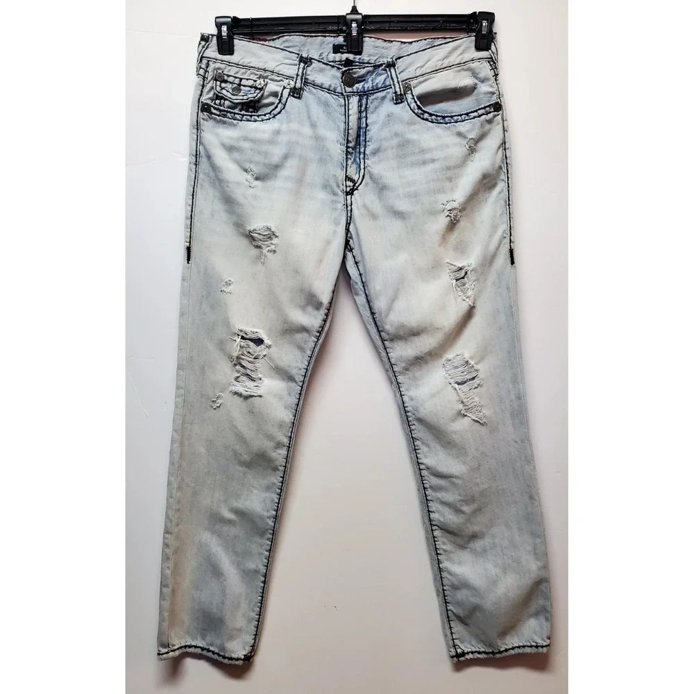 True Religion Ricky Relaxed Straight Flap Jeans Men's 40 Distressed‎ Y2K